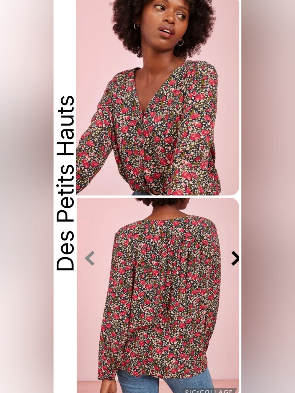 NWOT Des Petits Hauts Floral V-Neck Women's Blouse In Viscose Sz L